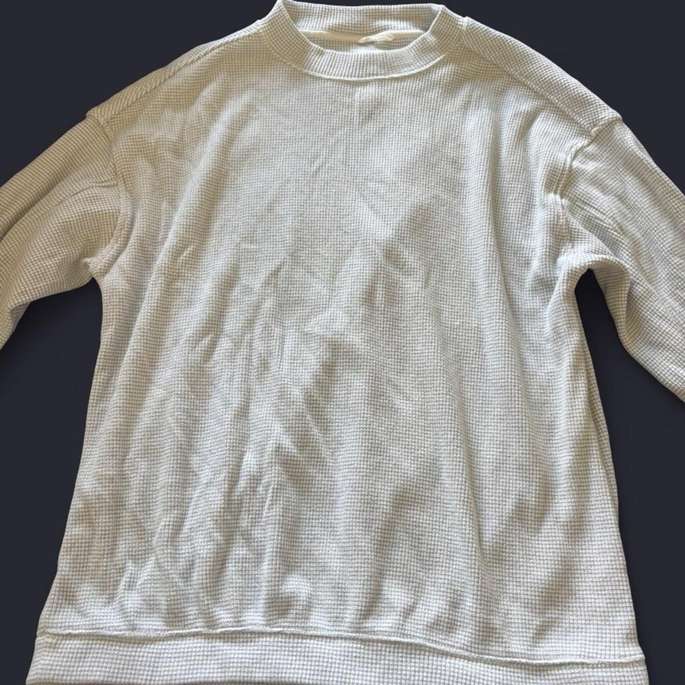 American Eagle Outfitters off white Waffle-Knit Crewneck Sweater